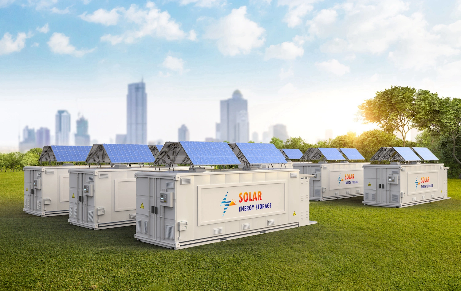 BESS - energy storage system battery container unit with solar power.